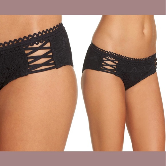 NEW Becca Lace-Up Hipster Bikini Bottoms in Black‎ [SZ Large ] - Picture 2 of 12